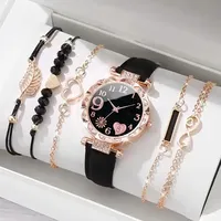Ensemble de montre-bracelet à quartz analogique en cuir pour femme, montre-bracelet de luxe pour femme, mode féminine, 6 pièces 1
